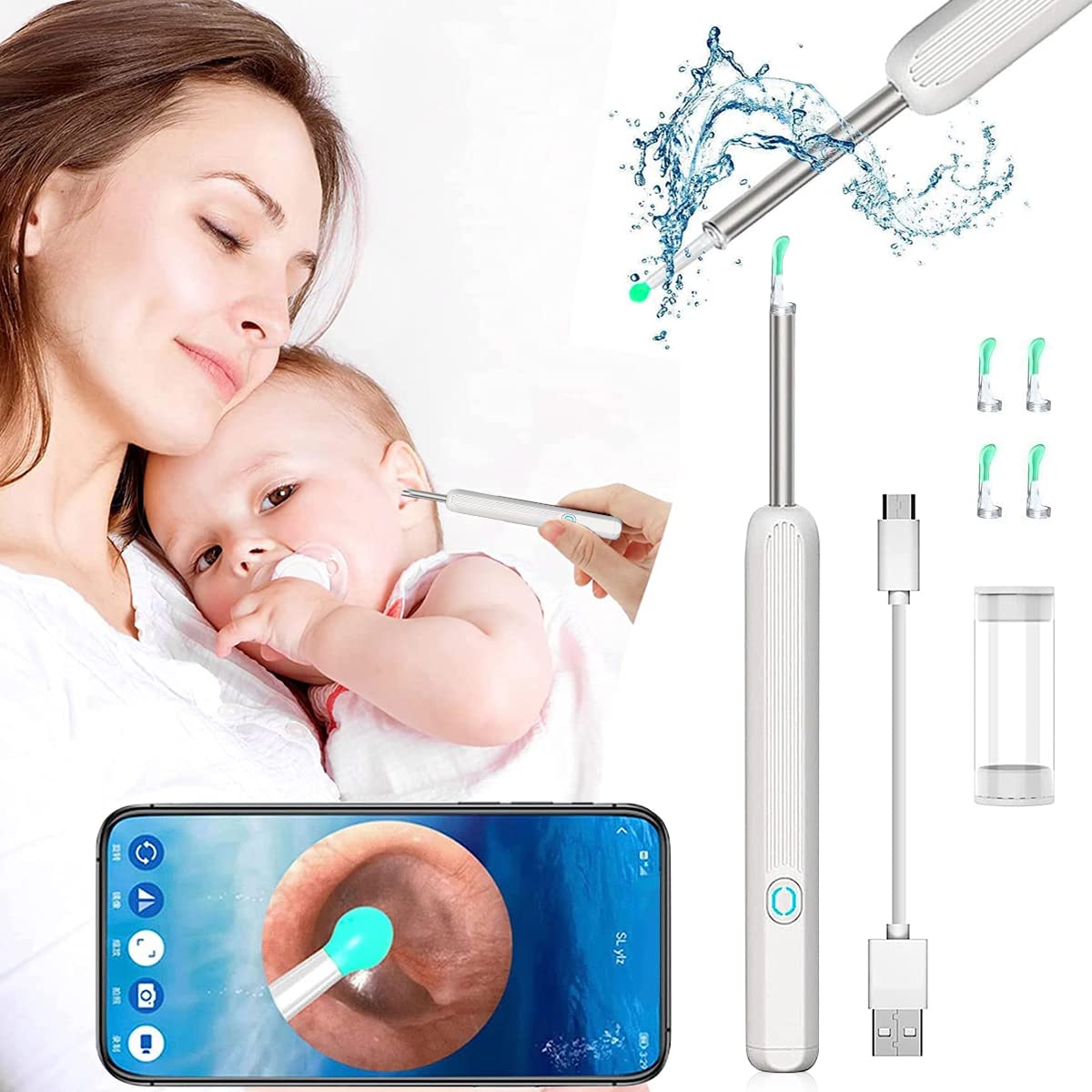 HANNEA Ear Wax Remover Tool Kit Camera with 6-AXIS GYROSCOPE WiFi 4 Ear Tips Ear Cleaner Tool Machine 1080P with 6 Led Lights Ear Camera for Ear Cleaner Camera HANNEA Ear Wax Remover Tool Kit Camera with 6-AXIS GYROSCOPE WiFi 4 Ear Tips Ear Cleaner Tool Machine 1080P with 6 Led Lights Ear Camera for Ear Cleaner Camera